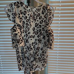 Leopard Print Ruffle Sleeve Cold Shoulder Top